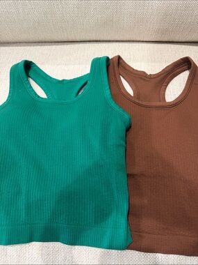 Ribbed Racerback athletic Tank Top - Green and Brown